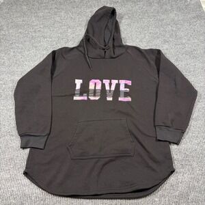 RAG Hoodie Womens 3X Black Sweatshirt Love Graphic Long Sleeve Curved Hem